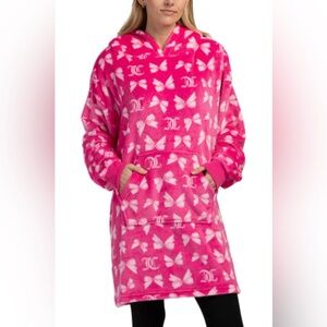 NWT Juicy Couture Plush Rose Pink Bow Logo Sherpa Hoodie Cozy Lounger Size L/XL